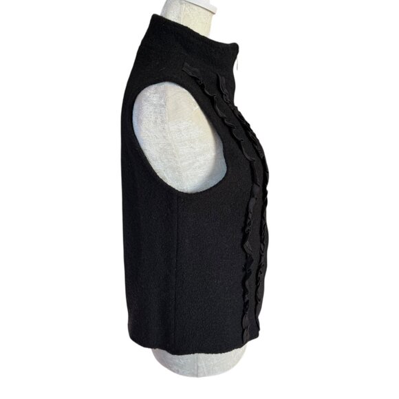 Coldwater Creek black sleeveless mock neck ruffle zip up wool sweater vest M - Picture 3 of 9